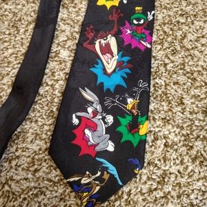 Vintage Looney Tunes Bugs Bunny Black Multi Color Character Neck Tie